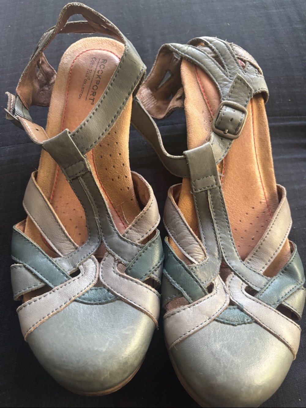 Rockport Light Blue and Gray Women’s Strappy Leather Sandals